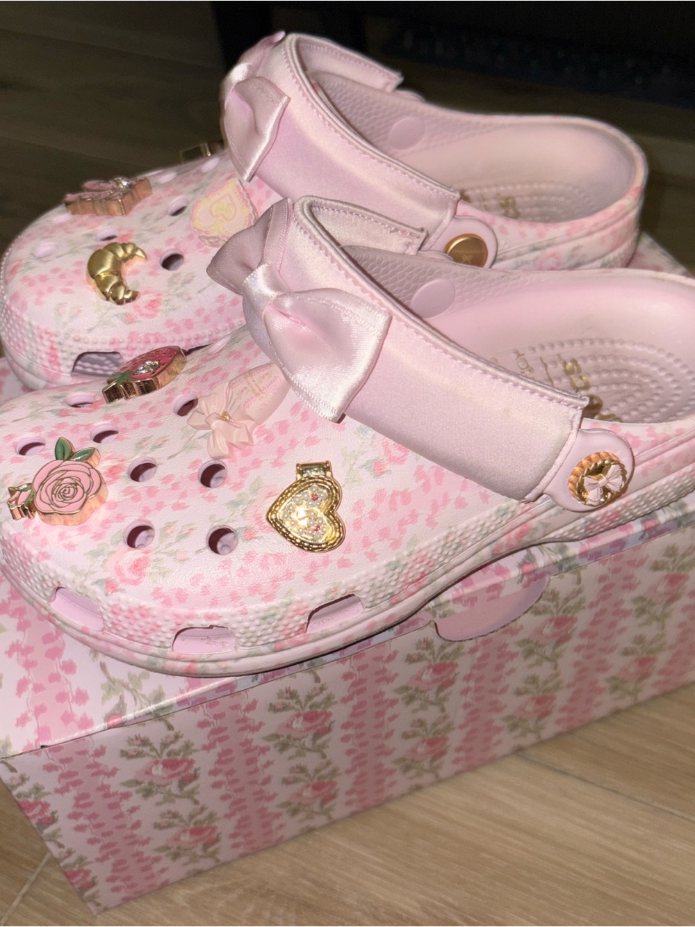 Crocs Love Shack Fancy Pink Floral Charm Clogs with Satin Strap